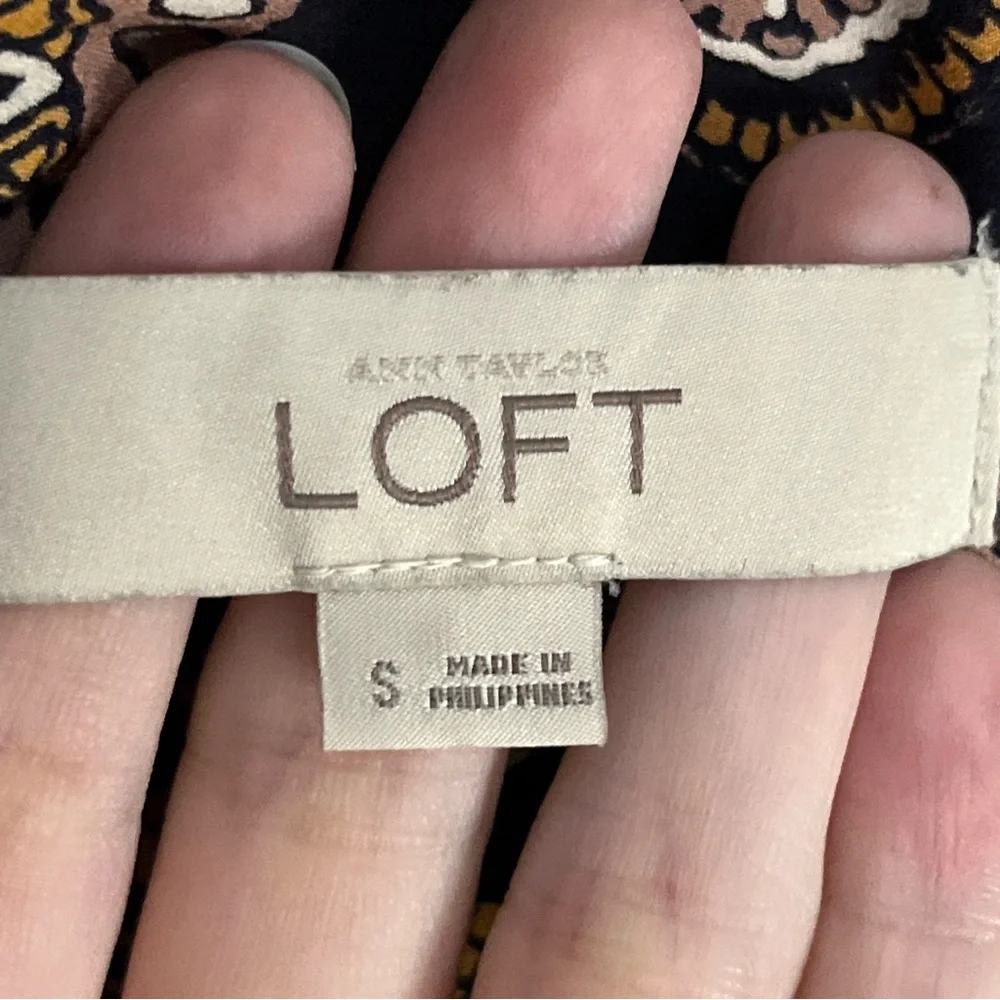 Loft Navy Blue Dress Geometric Medallion Long Sleeve Drop Waist Bohemian Sz S - Picture 11 of 14